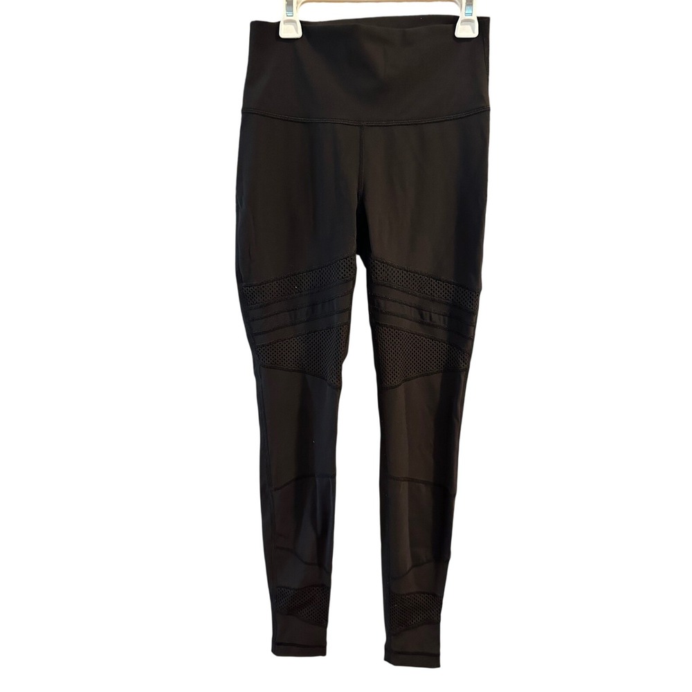 Lululemon High Rise Moto Mesh Leggings Black Yoga Pants Full Length Womens